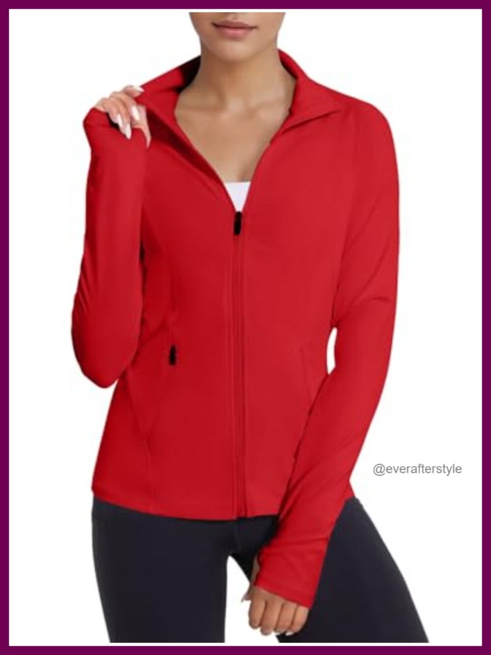 Women Zip Up Athletic Jacket Slim Fit Workout Top with Pockets Thumb Holes